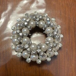 Antique Silver Crystal and Pearl Pendant or Brooch